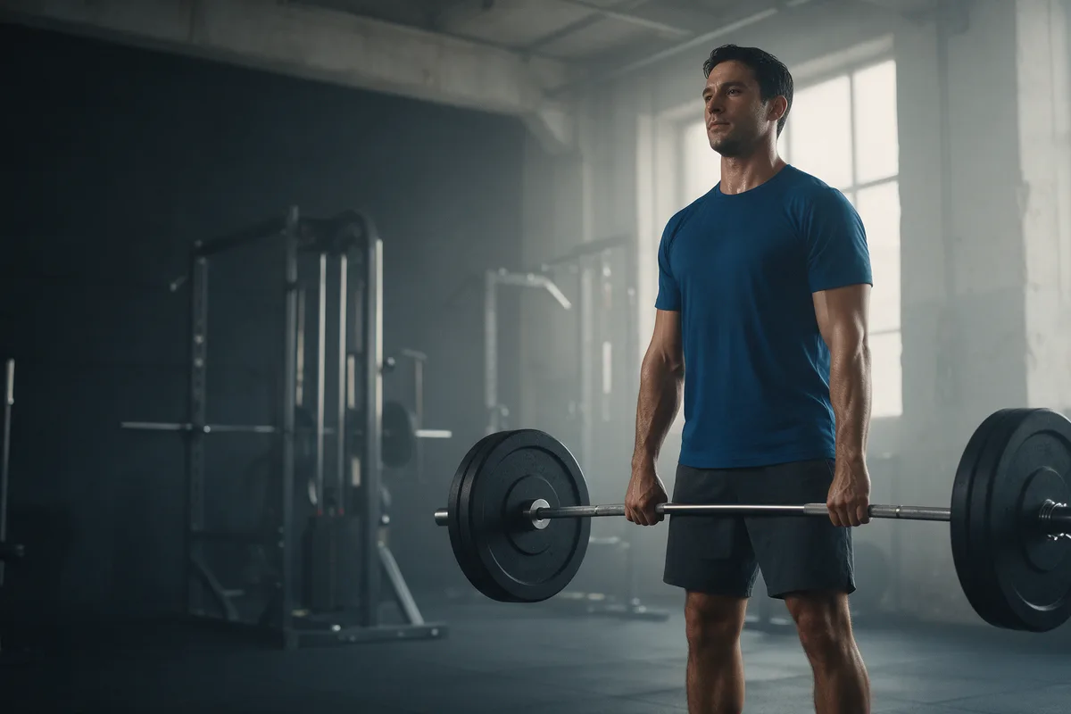 An athlete holding a loaded barbell