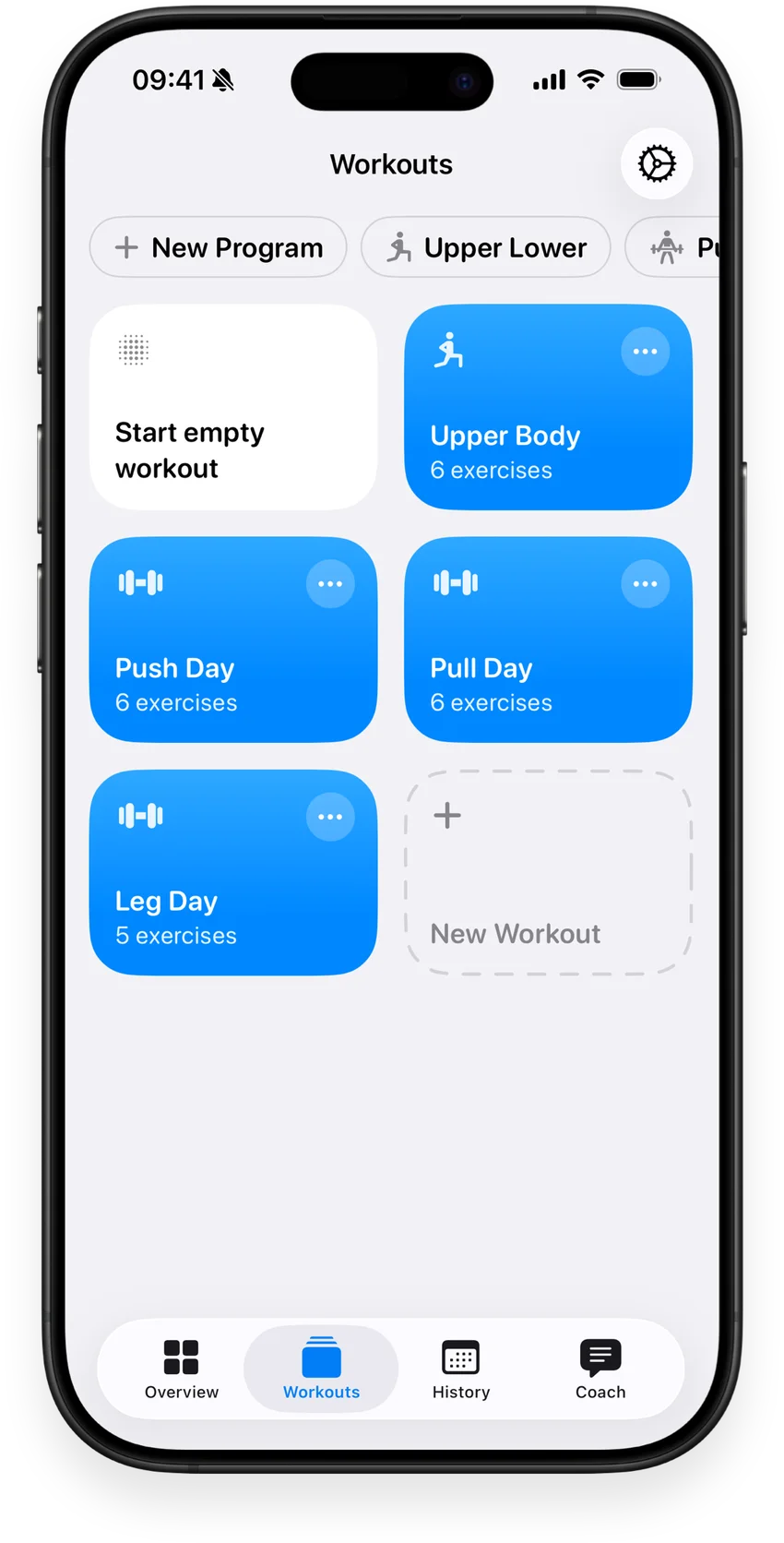 Saved workout routines in Ghisa on iPhone